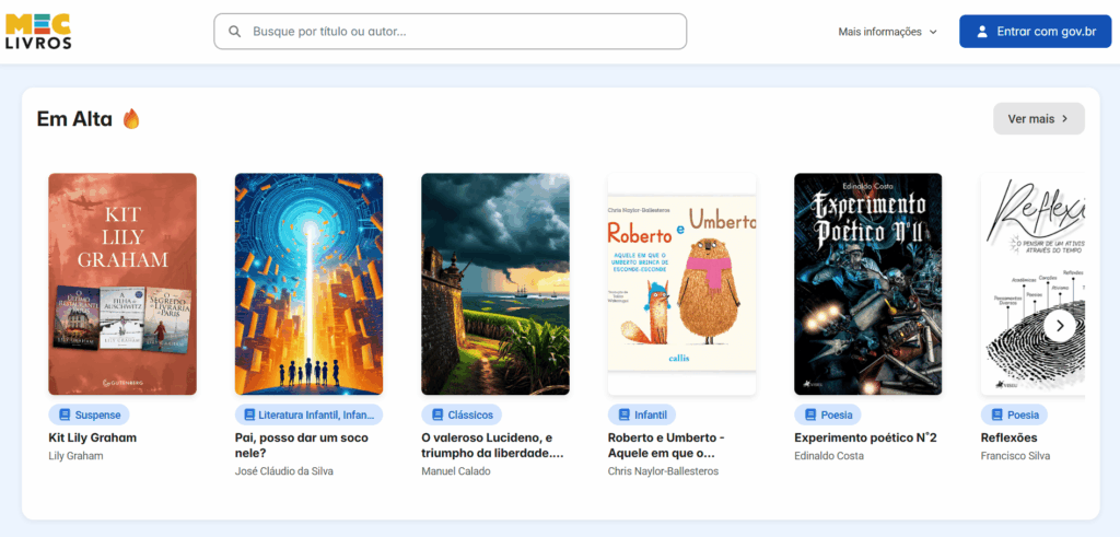 Interface do site MEC Livros
